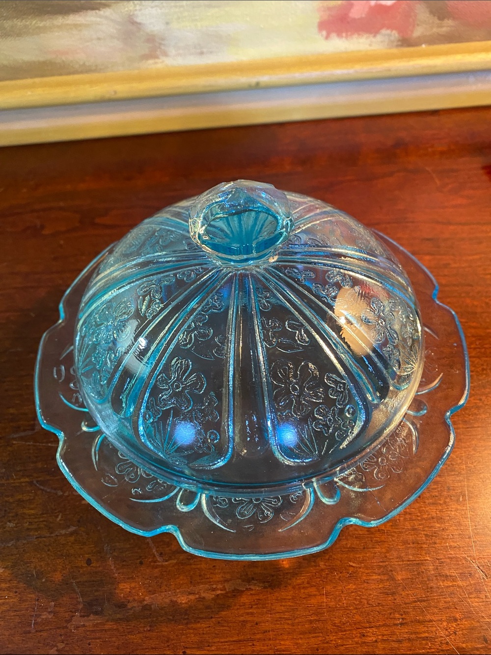 Vintage Federal Glass "Madrid" Pattern Covered Butter Dish